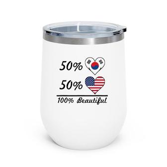 50 Korean Flag 50 American Flag 100 Beautiful South Korea Wine Tumbler | Mazezy