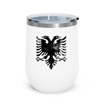 Albanian Gift Idea Distressed Eagle Albania Flag Wine Tumbler | Mazezy