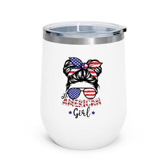All American Girls 4Th Of July Daughter Messy Bun Usa Wine Tumbler | Mazezy DE