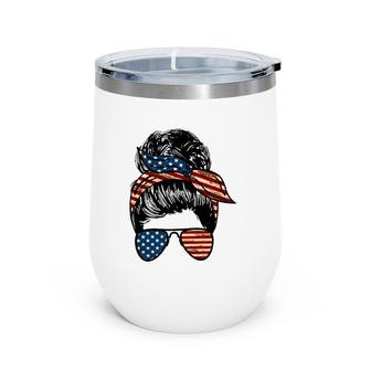 All American Mama Mother's Day Gift 4Th Of July Messy Bun American Flag Sunglasses Bandana Wine Tumbler | Mazezy AU