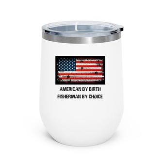 American Flag Fishing Vintage Grunge Style Wine Tumbler | Mazezy