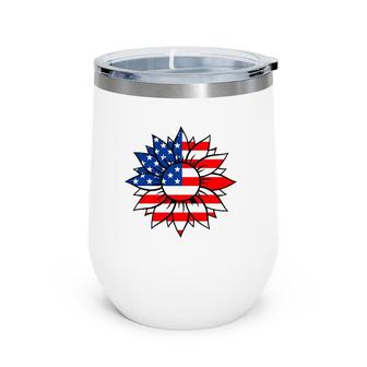 American Flag Sunflower Peace Sign 4Th Of July Usa Boys Girl Wine Tumbler | Mazezy