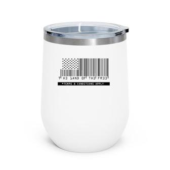 American Flag - The Land Of The Free - Barcode Wine Tumbler | Mazezy