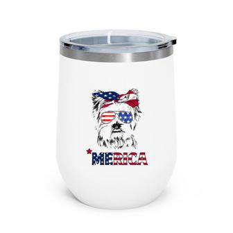 American Flag Yorkshire Terrier Yorkie Mom 4Th Of July Wine Tumbler | Mazezy DE