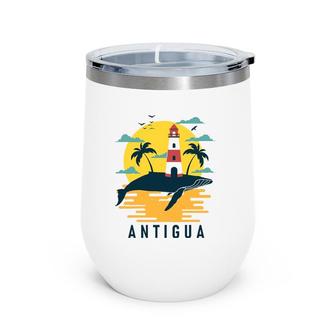 Antigua Palm Tree Lighthouse Sunset Souvenir Tourist Wine Tumbler | Mazezy