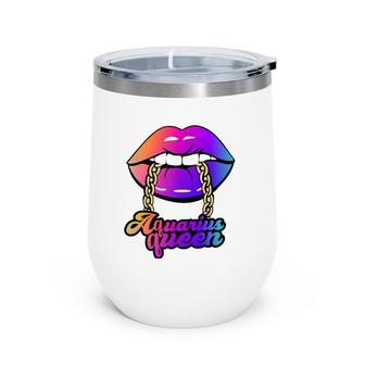Aquarius Queen Zodiac Lip Biting Gold Chain Wine Tumbler | Mazezy