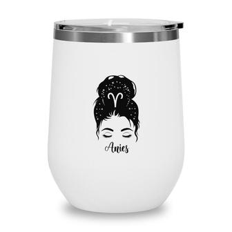 Aries Girl Cool Black Beautiful Girl Gift For Women Birthday Gift Wine Tumbler - Seseable