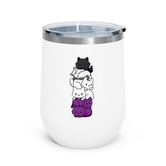 Asexual Pride Cat Lgbt Stuff Flag Kawaii Cute Cats Pile Gift Wine Tumbler | Mazezy