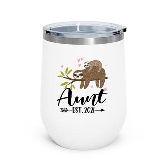 Aunt Est 2021 Sloth Cute Gift Mother's Day Wine Tumbler | Mazezy