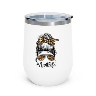 Aunt Life Cute Messy Bun Leopard Girl Mother's Day Funny Wine Tumbler | Mazezy UK