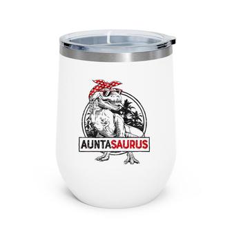 Auntasaurus T Rex Dinosaur Auntie Saurus Family Matching Premium Wine Tumbler | Mazezy