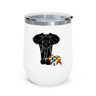 Autism Elephant Autism Awareness Gift Mom Dad Mother's Day Wine Tumbler | Mazezy