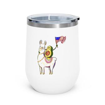 Avocado Riding A Llama Alpaca Animal Patriotic 4Th Of July Wine Tumbler | Mazezy