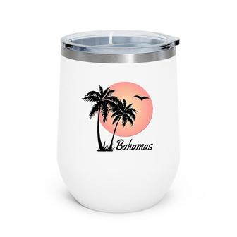 Bahamas Souvenir Gift Palm Tree Sun Beach Wine Tumbler | Mazezy