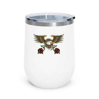 Bald Eagle American Traditional Tattoo Style Wine Tumbler | Mazezy