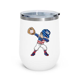 Baseball Softball Dabbing American 4Th Of July Usa Patriotic Wine Tumbler | Mazezy