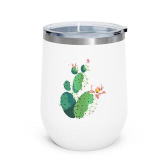 Beautiful Cactus Tree Pink Flowers Hand Drawn Painting Wine Tumbler | Mazezy