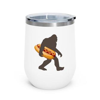 Bigfoot Carrying Hotdog Funny Sasquatch Gift Wine Tumbler | Mazezy