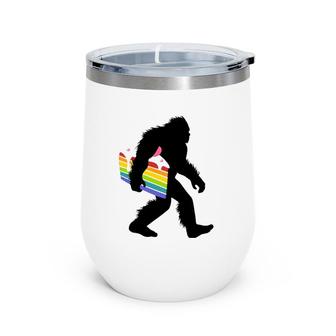 Bigfoot Rainbow Cake Sasquatch Decorator Wine Tumbler | Mazezy