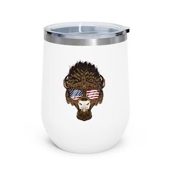Bison Buffalo Wearing Usa Sunglasses American Flag Patriotic Wine Tumbler | Mazezy