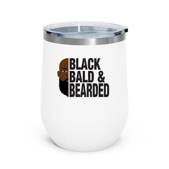 Black Bald And Bearded Face Funny Father's Day Wine Tumbler | Mazezy