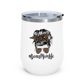 Bonus Mom Life Hair Bandana Glasses Leopard Mother's Day Wine Tumbler | Mazezy