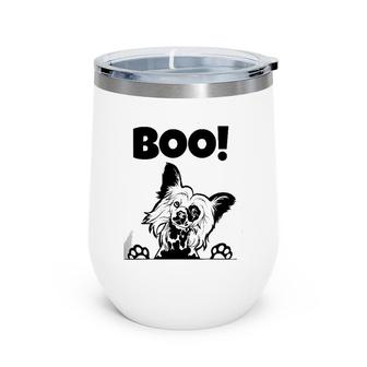 Boo Hiding Hairless Puppy Dog Halloween Chinese Crested Wine Tumbler | Mazezy