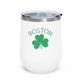 Boston Irish Shamrock Distressed Green Print Wine Tumbler | Mazezy