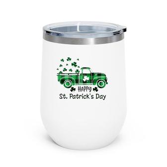 Buffalo Plaid Shamrock Vintage Truck Happy St Patrick's Day Wine Tumbler | Mazezy