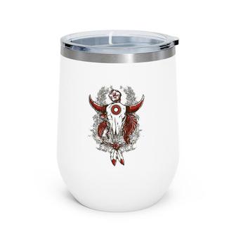 Bull Skull With Eagle Feathers American Indian Design Wine Tumbler | Mazezy