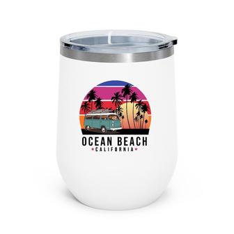 California Ocean Beach Retro Surfer Wine Tumbler | Mazezy