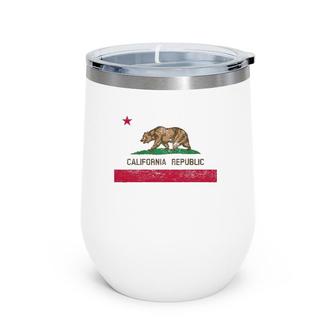California State Flag Grizzly Bear Cali Distressed Style Wine Tumbler | Mazezy