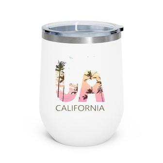 California Sunset Ca Tee Palm Trees Wine Tumbler | Mazezy