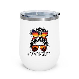 Camping Life Messy Bun Girls Women Mom Funny Mother Wine Tumbler | Mazezy