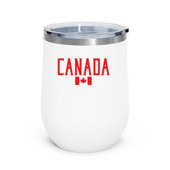 Canada Flag Vintage Red Text Wine Tumbler | Mazezy