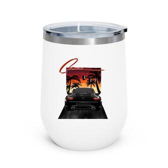 Car Into Sunset Palm Trees Wine Tumbler | Mazezy
