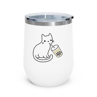 Cat Drinking Boba Milk Tea Bobalogy Wine Tumbler | Mazezy