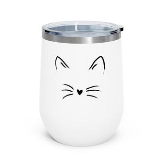 Cat Face Whiskers Print Tee Kitty Lover Wine Tumbler | Mazezy