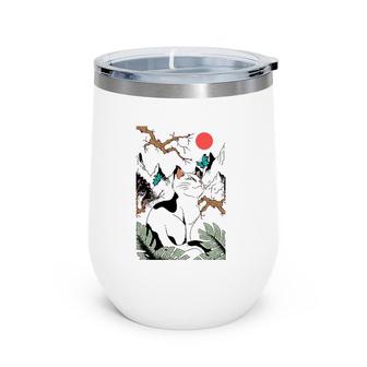 Cat Japanese Art Work Aesthetic Cool Animal Lover Gifts Wine Tumbler | Mazezy