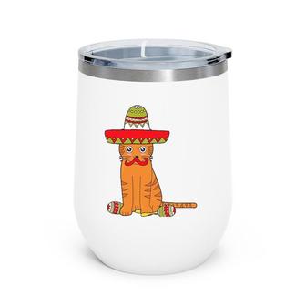 Cat Meow Sumbrero Mustache Mexican Funny Cinco De Mayo Gift Wine Tumbler | Mazezy