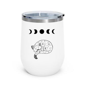 Cat Sleeping Under A Moon Eclipse Graphic Wine Tumbler | Mazezy