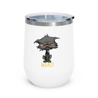 Cat What Funny Bored Cat Yellow Eyes Cat Lovers Kitten Wine Tumbler | Mazezy