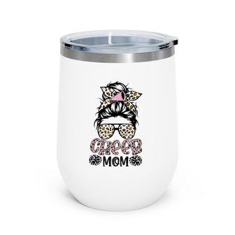 Cheer Mom Leopard Messy Bun Cheerleader Funny Mother's Day Wine Tumbler | Mazezy