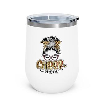 Cheer Mom Leopard Messy Bun Cheerleader Funny Mother's Day Wine Tumbler | Mazezy