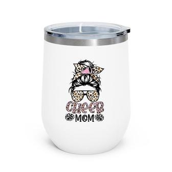 Cheer Mom Leopard Messy Bun Hair Cheerleader Funny Mother's Day Wine Tumbler | Mazezy
