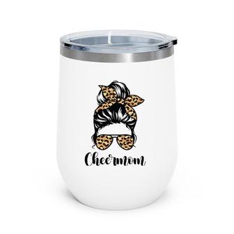 Cheer Mom Leopard Messy Bun Lovers Mother Soccer Lover Wine Tumbler | Mazezy