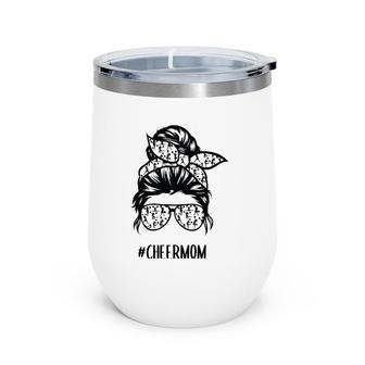 Cheer Mom Messy Bun Hair Glasses Cheerleader Wine Tumbler | Mazezy