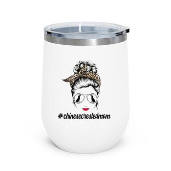 Chinese Crested Dog Mom Messy Bun Leopard Women Puppy Lover Wine Tumbler | Mazezy