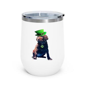 Chocolate Lab Shamrock Irish Puppy Dog St Patrick's Day Wine Tumbler | Mazezy