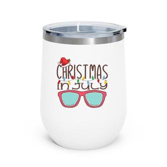 Christmas In July Santa Hat Sunglasses Summer Beach Vacation Wine Tumbler | Mazezy